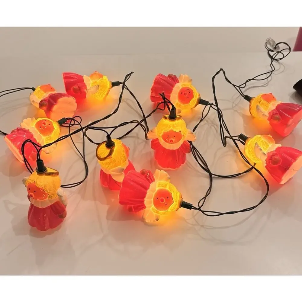 10 Vintage 1969 Mid Century Cartoon Angels String Lights MCM Christmas Pink